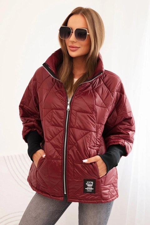 Kurtka damska pikowana z krótkim krojem i stójką bordowa