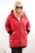Kurtka damska zimowa Plus Size pikowana z kapturem czerwona