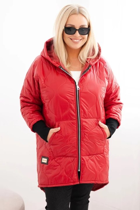 Kurtka damska zimowa Plus Size pikowana z kapturem czerwona