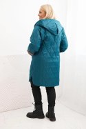 Kurtka damska zimowa pikowana Plus Size z podszewką w panterkę i kapturem morska