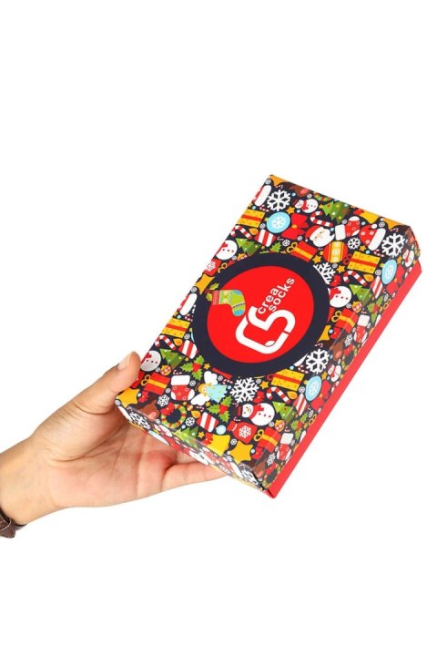 Skarpetki unisex świąteczne w pudełku - zestaw 2 par z reniferami i napisem Ho Ho