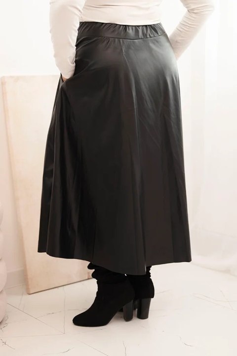 Spódnica damska Plus Size z ekoskóry z gumką i troczkiem w pasie czarna