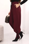 Spodnie damskie z szeroką nogawką i wiązaniem u dołu bordowe
