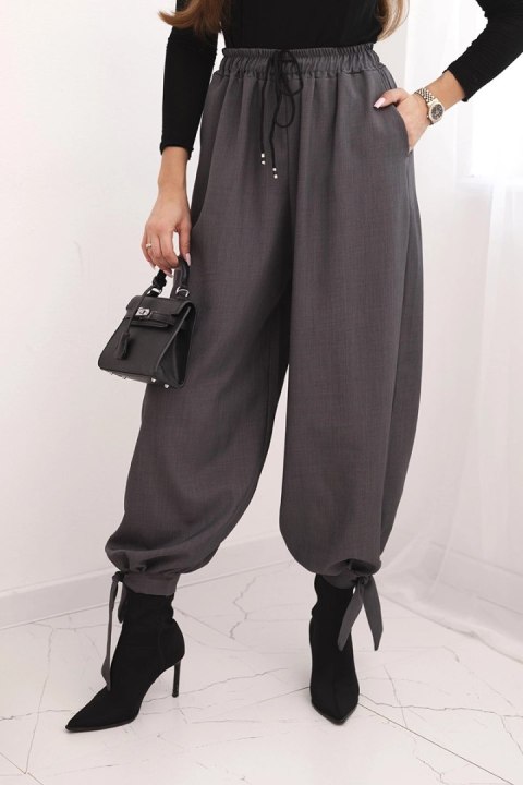 Spodnie damskie z szeroką nogawką i wiązaniem u dołu grafitowe