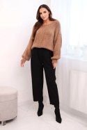 Spodnie damskie z wysokim stanem i zakładkami czarne