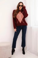 Sweter damski w geometryczny wzór z domieszką wełny i alpaki bordowy