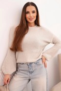 Sweter damski z baby alpaki z bufiastymi rękawami beżowy