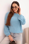 Sweter damski z baby alpaki z bufiastymi rękawami niebieski