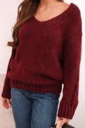 Sweter damski z domieszką wełny z dekoltem V, bordowy