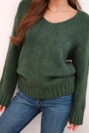 Sweter damski z domieszką wełny z dekoltem V khaki