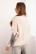 Sweter damski zapinany na guziki w romby z wełną beżowy