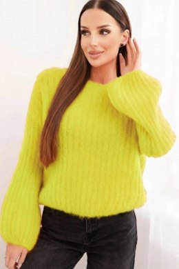 Sweter damski z moheru z bufiastymi rękawami żółty