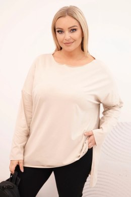 Bluzka damska Plus Size asymetryczna z długim rękawem beżowa
