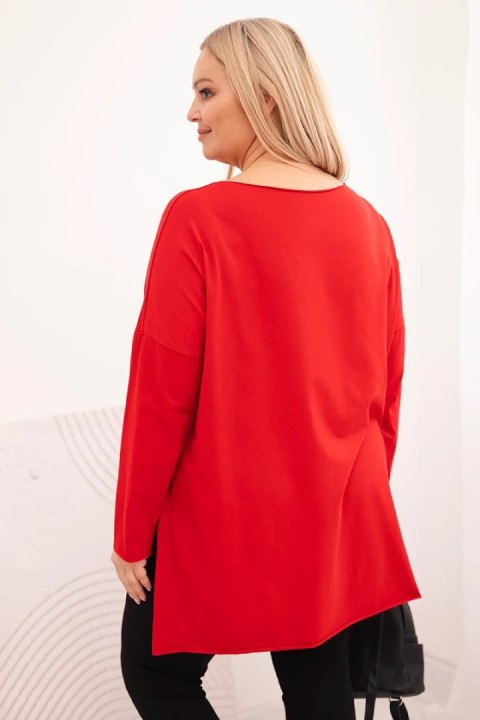 Bluzka damska Plus Size asymetryczna z długim rękawem czerwona
