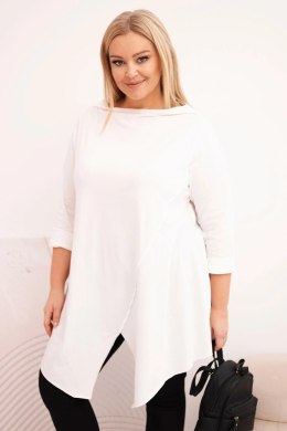 Bluzka damska bawełniana Plus Size asymetryczna z podwijanym rękawem biała