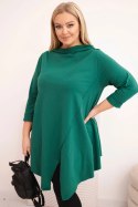 Bluzka damska bawełniana Plus Size asymetryczna z podwijanym rękawem zielona