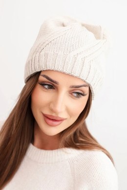 Czapka damska zimowa z wełną i zdobieniem z dżetów K480 beżowa