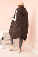 Kamizelka damska pikowana Plus Size z kapturem zapinana na zamek mocca