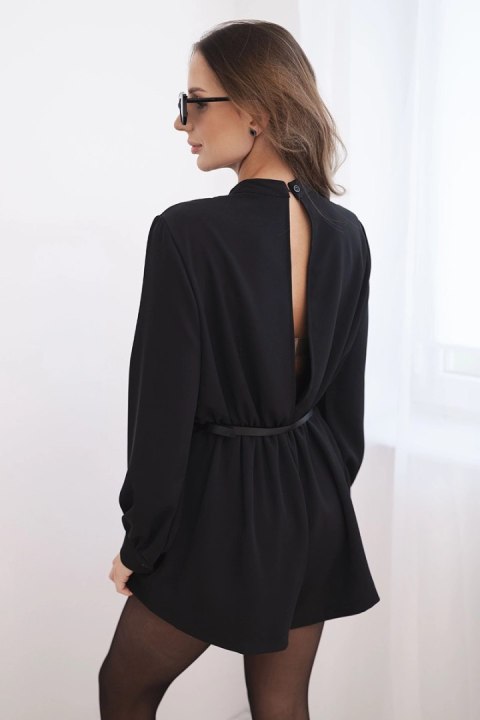 Kombinezon damski z paskiem i długim rękawem czarny