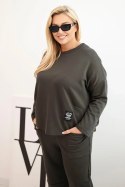 Komplet damski Plus Size masełko bluza i spodnie z kieszeniami khaki