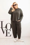 Komplet damski Plus Size masełko bluza i spodnie z kieszeniami khaki