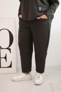 Komplet damski Plus Size masełko bluza i spodnie z kieszeniami khaki