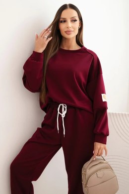 Komplet damski masełkowy z luźną bluzą i spodniami z napisem LOVE śliwkowy