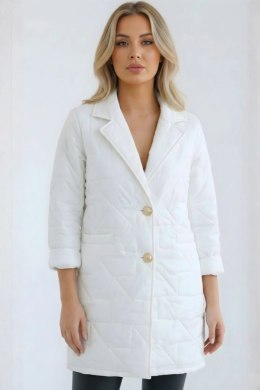 Kurtka damska Plus Size pikowana z ozdobnymi guzikami i kołnierzem biała