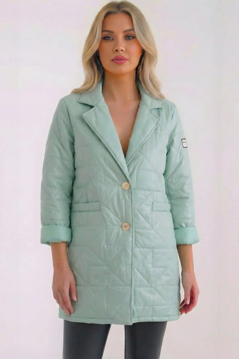 Kurtka damska Plus Size pikowana z ozdobnymi guzikami i kołnierzem ciemno miętowa