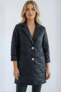 Kurtka damska Plus Size pikowana z ozdobnymi guzikami i kołnierzem czarna