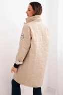 Kurtka damska Plus Size pikowana z ozdobnymi guzikami i kołnierzem jasno beżowa