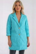 Kurtka damska Plus Size pikowana z ozdobnymi guzikami i kołnierzem jasno miętowa