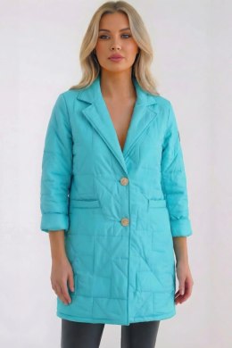 Kurtka damska Plus Size pikowana z ozdobnymi guzikami i kołnierzem jasno miętowa