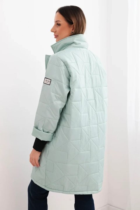 Kurtka damska Plus Size pikowana z ozdobnymi guzikami i kołnierzem jasno miętowa