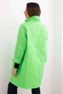 Kurtka damska Plus Size pikowana z ozdobnymi guzikami i kołnierzem zielony neon