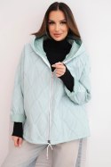 Kurtka damska wiosenna pikowana z kapturem i zamkiem jasno miętowa
