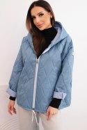 Kurtka damska wiosenna pikowana z kapturem i zamkiem jeansowa