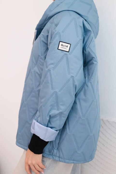 Kurtka damska wiosenna pikowana z kapturem i zamkiem jeansowa