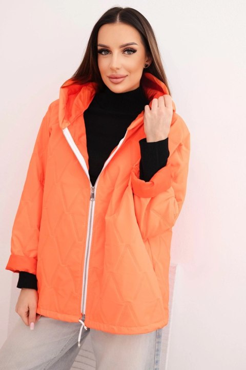 Kurtka damska wiosenna pikowana z kapturem i zamkiem pomarańczowa