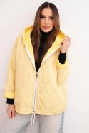 Kurtka damska wiosenna pikowana z kapturem i zamkiem żółta