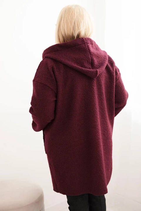 Płaszcz damski Plus Size ze sztucznego baranka z kapturem i kieszeniami śliwkowy