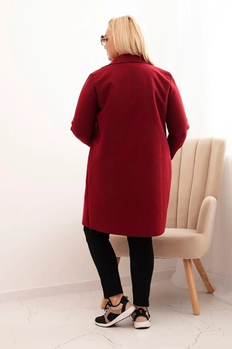 Płaszcz damski elegancki Plus Size z kołnierzem i dużymi kieszeniami bordowy