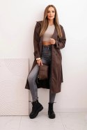 Płaszcz damski z zamszu wiązany w talii z kołnierzem i guzikami brązowy