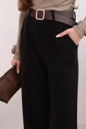 Spodnie damskie eleganckie z paskiem i szeroką nogawką czarne