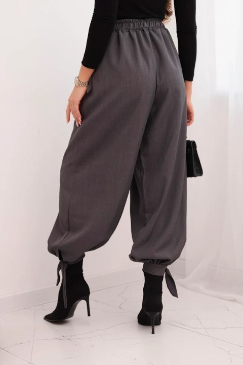 Spodnie damskie z szeroką nogawką i wiązaniem u dołu grafitowe