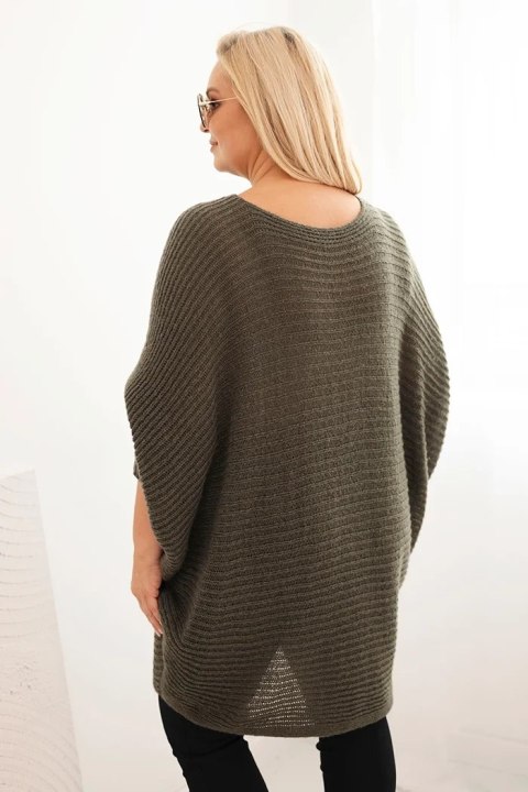 Sweter damski Plus Size z moherem ponczo khaki
