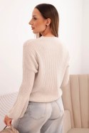 Sweter damski z baby alpaki z bufiastymi rękawami beżowy