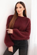 Sweter damski z moheru z bufiastymi rękawami bordowy