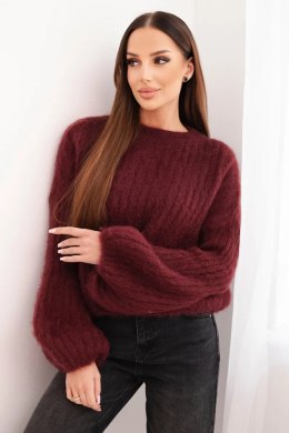 Sweter damski z moheru z bufiastymi rękawami bordowy