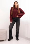 Sweter damski z moheru z bufiastymi rękawami bordowy